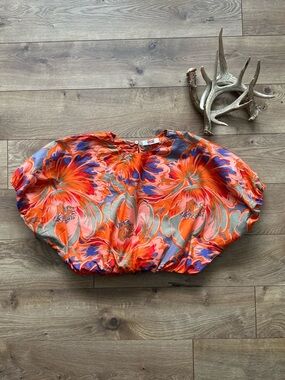 Mikoh Opihi Top Vivid Floral Cotton Crop Blouse | Medium (Mikoh Size 2)
